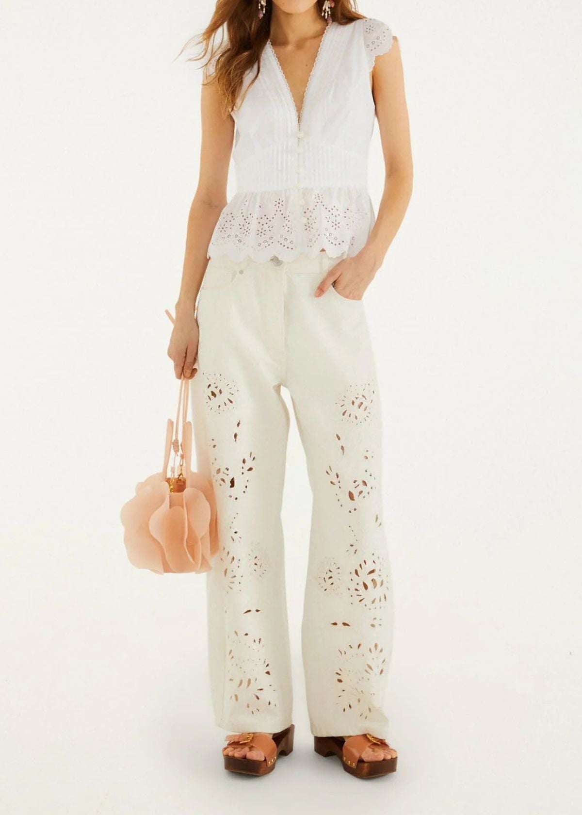 FARM RIO Embroidered Lace Top - Off White