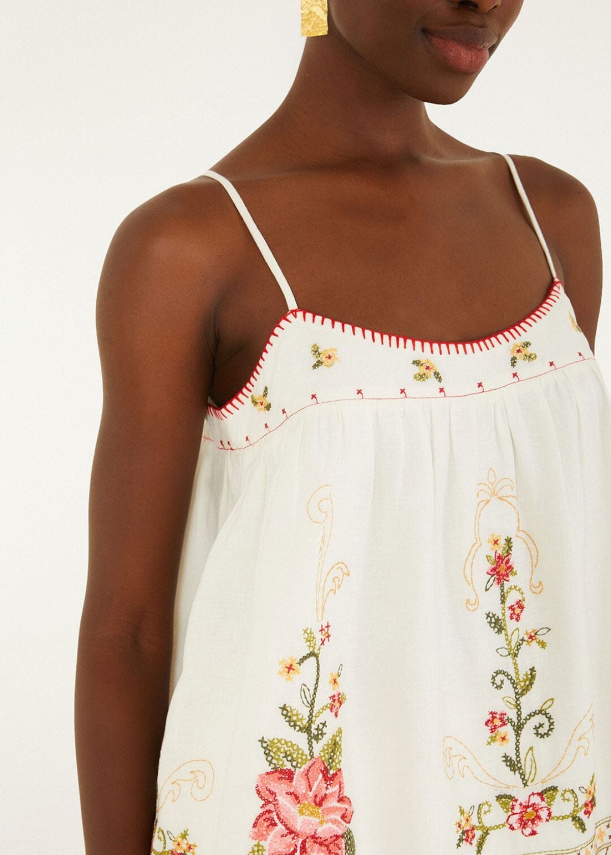 FARM RIO Flower Embroidery Open Back Top - Off White