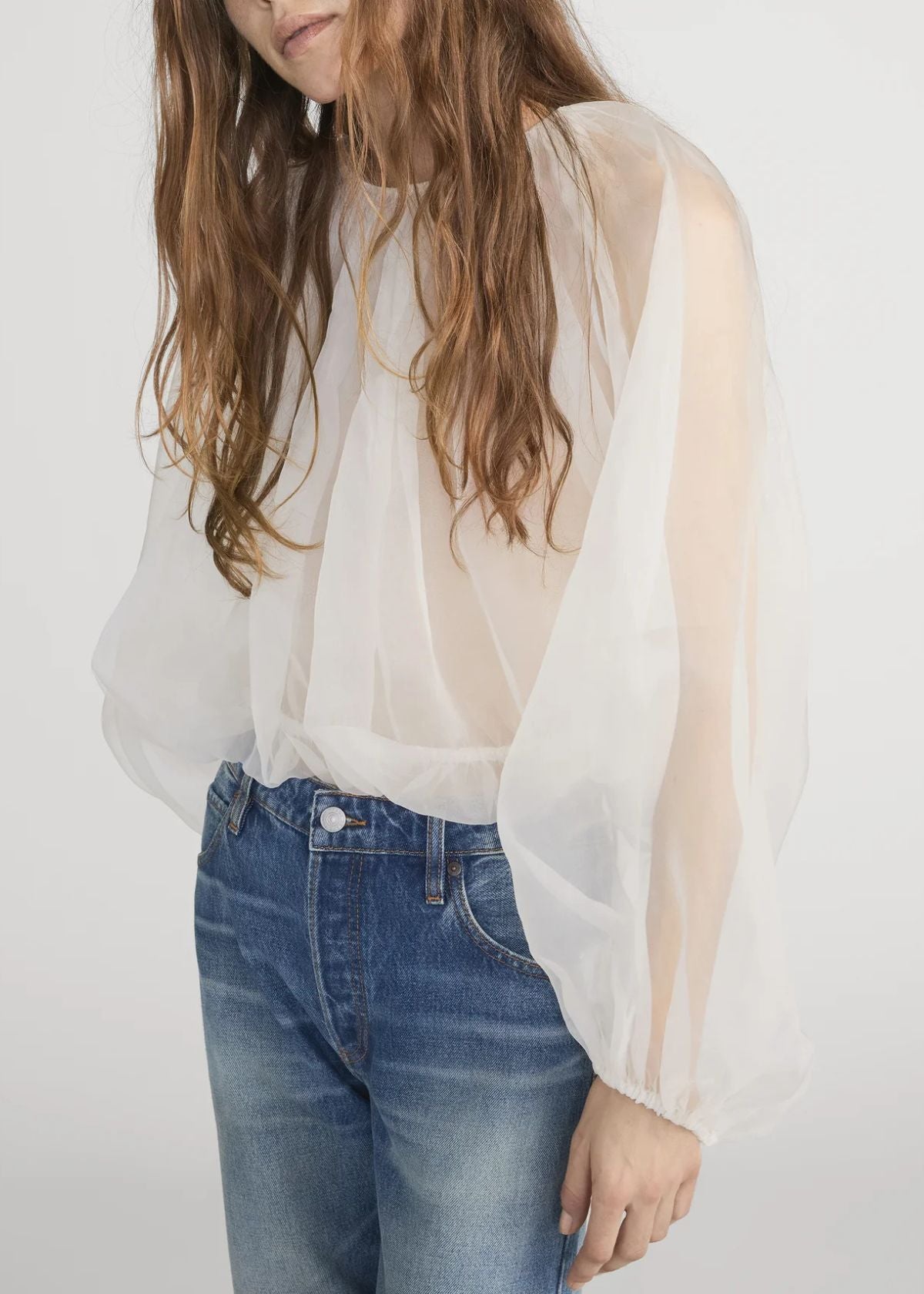 FRAME The Sheer Balloon Top - Cream