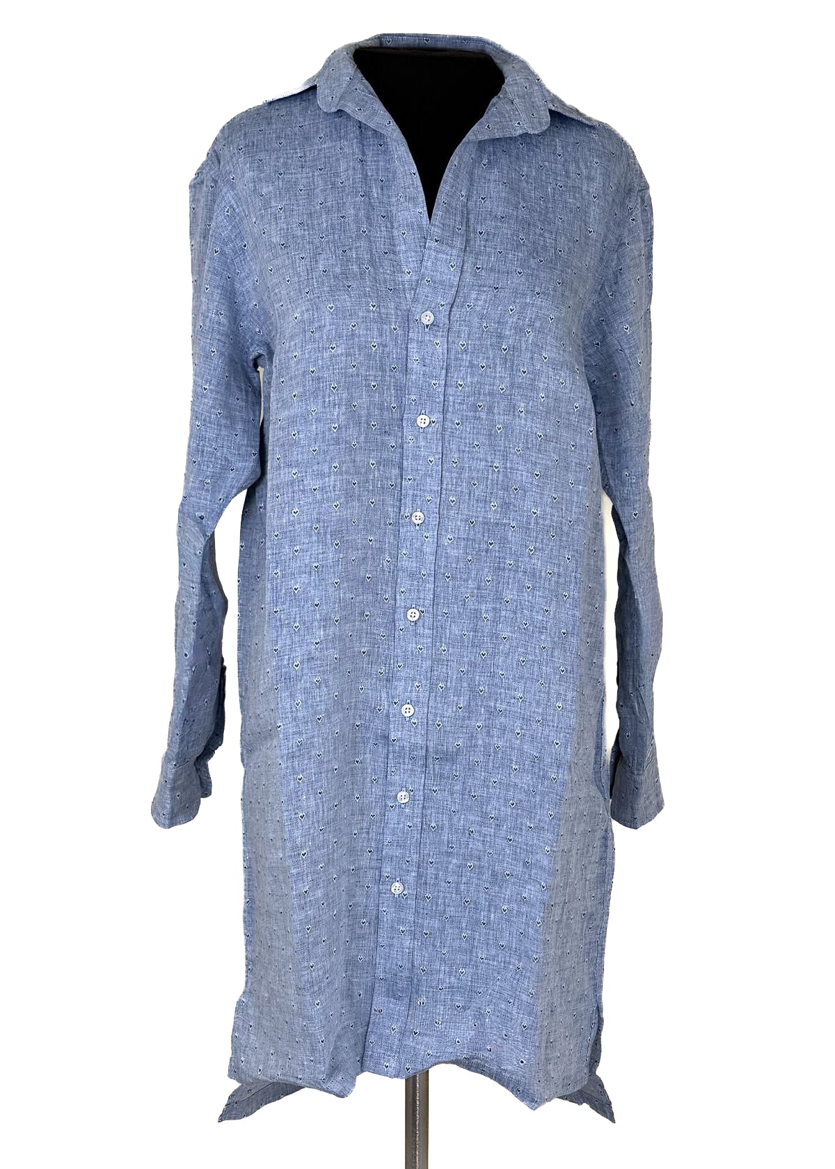 FRANK & EILEEN Hunter Step Hem Shirtdress - Blue Linen Hearts M