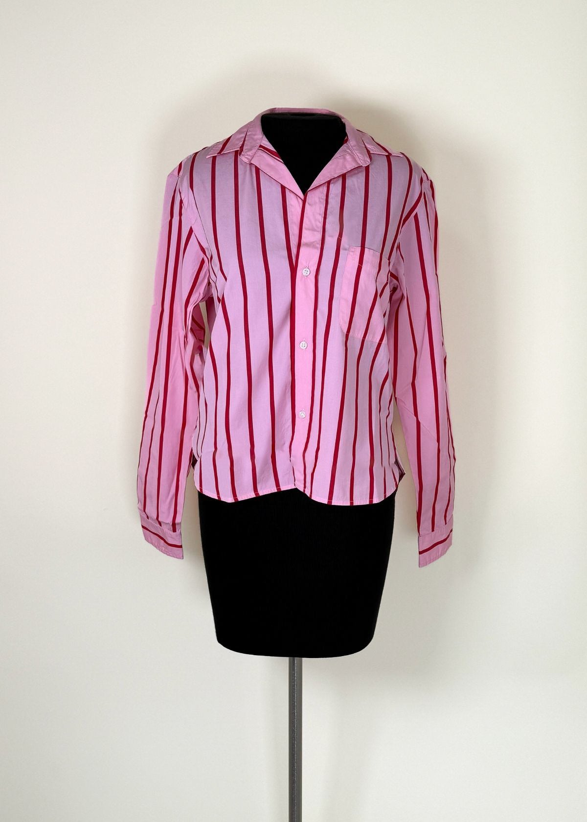 FRANK & EILEEN Silvio Button Front Top - Pink Red Stripe