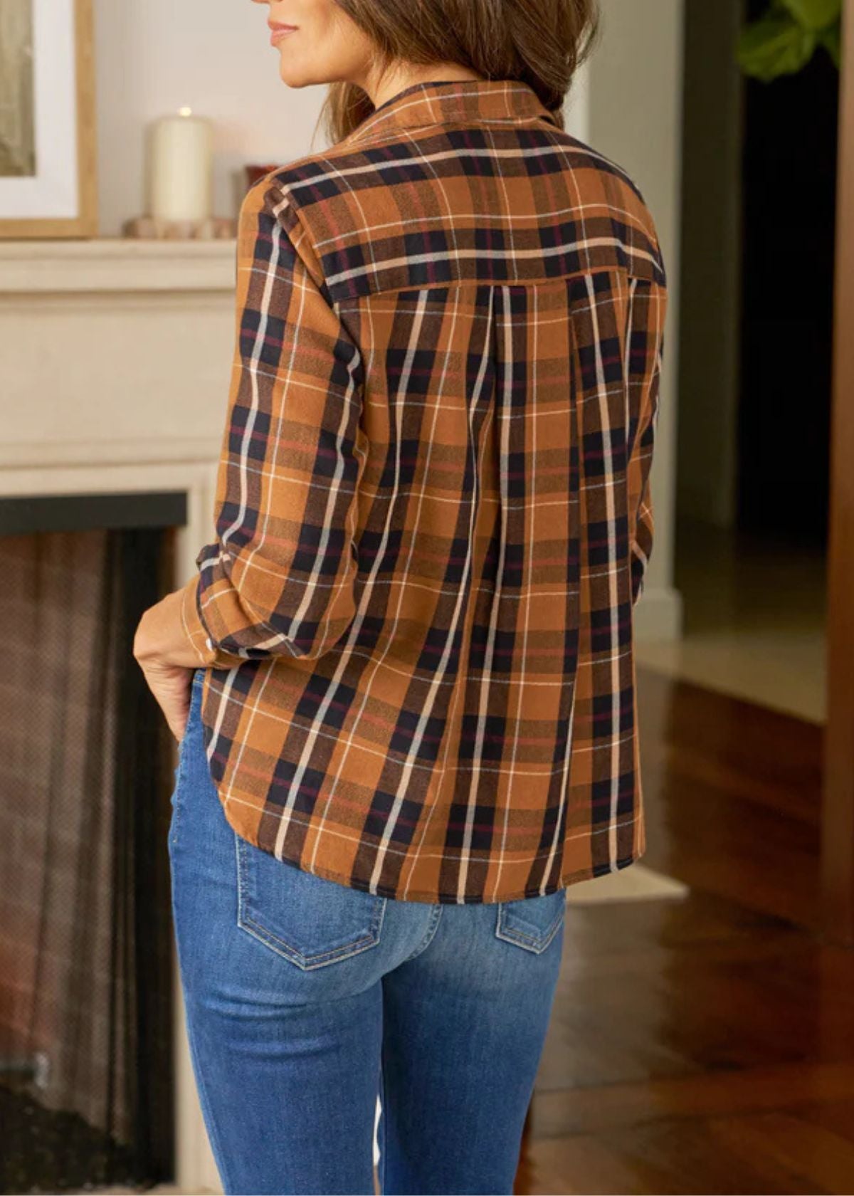 FRANK & EILEEN Untuckable Button-Up Shirt - Red and Black with Orange Plaid