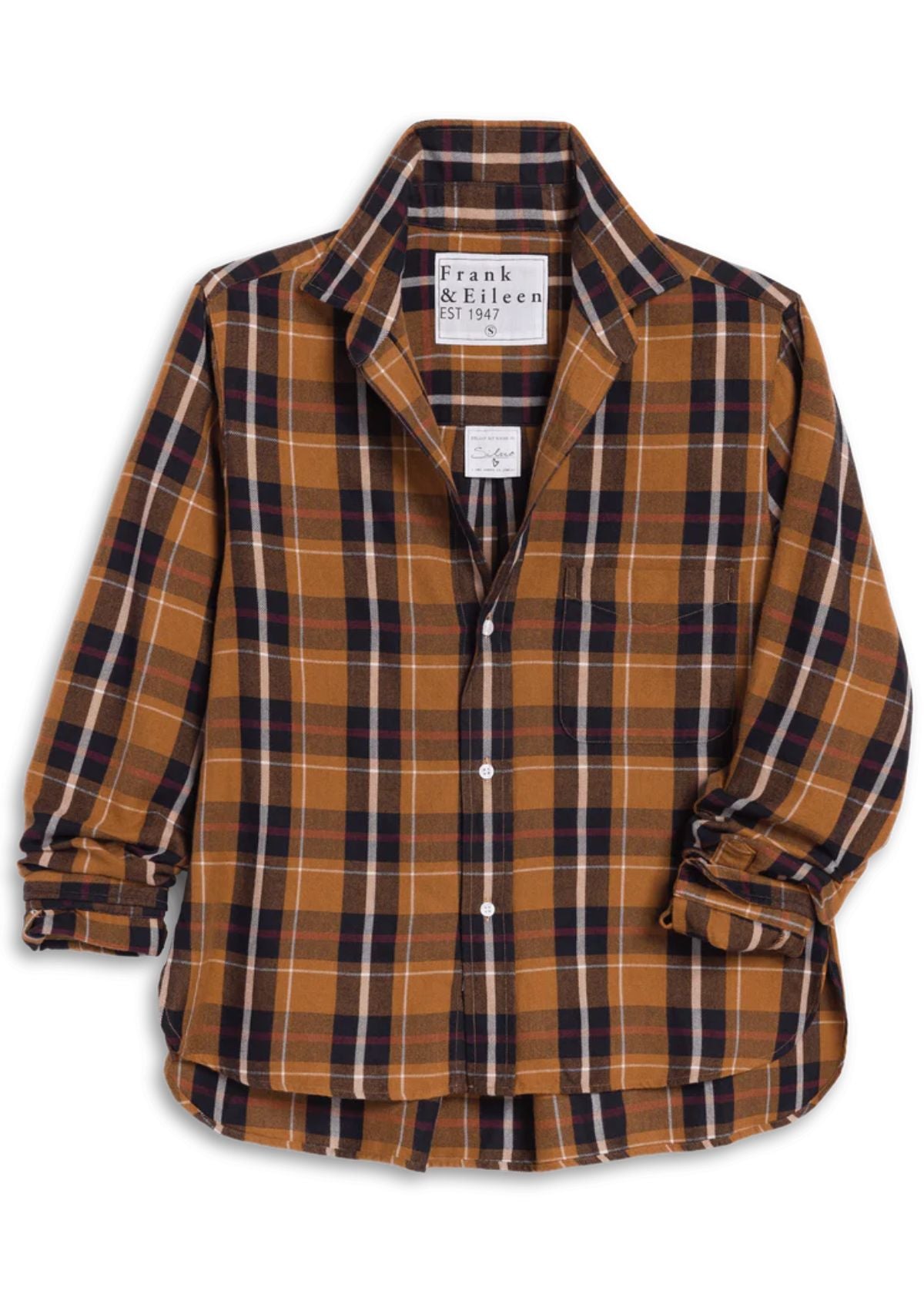 FRANK & EILEEN Untuckable Button-Up Shirt - Red and Black with Orange Plaid