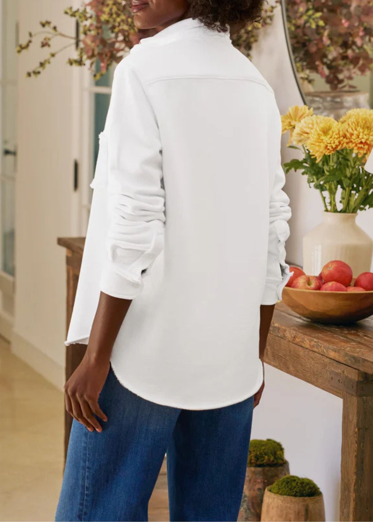 FRANK & EILEEN Eileen Relaxed Button Front Sweatshirt - White