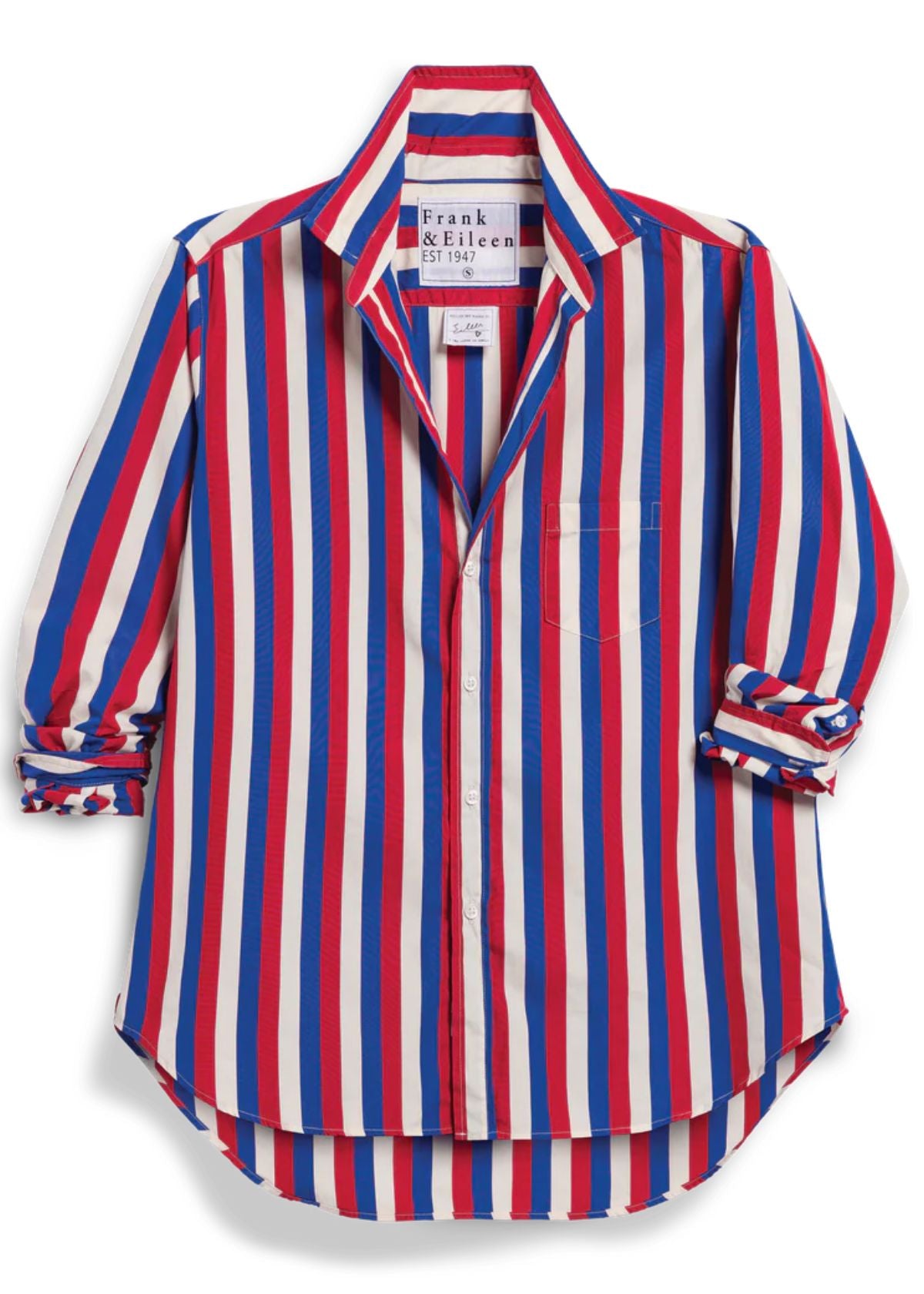 FRANK & EILEEN Eileen Relaxed Button-Up Shirt - Red, Blue, and Cream Stripe