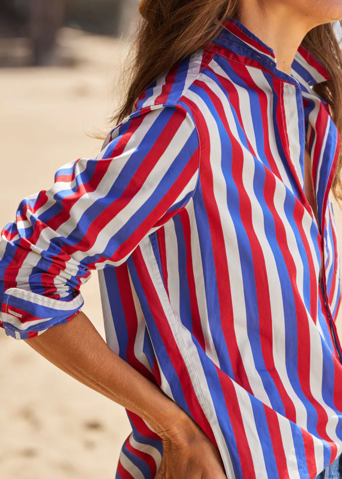 FRANK & EILEEN Eileen Relaxed Button-Up Shirt - Red, Blue, and Cream Stripe