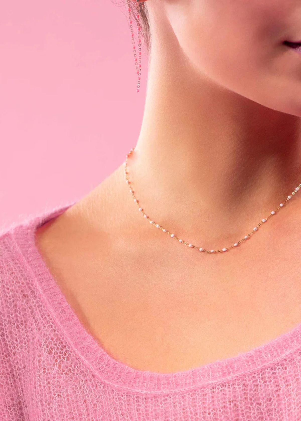 GIGI CLOZEAU Classic Gigi Baby Pink Necklace with Yellow Gold - 16.5"