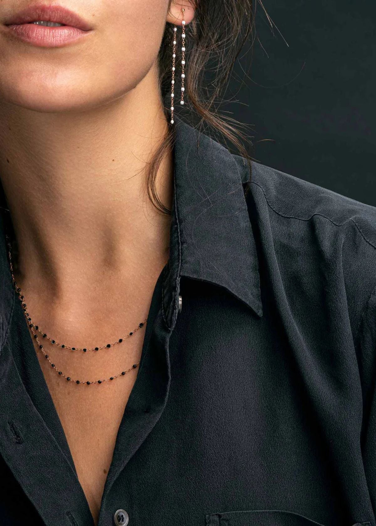 GIGI CLOZEAU Classic Gigi Black Necklace with Yellow Gold - 16.5"