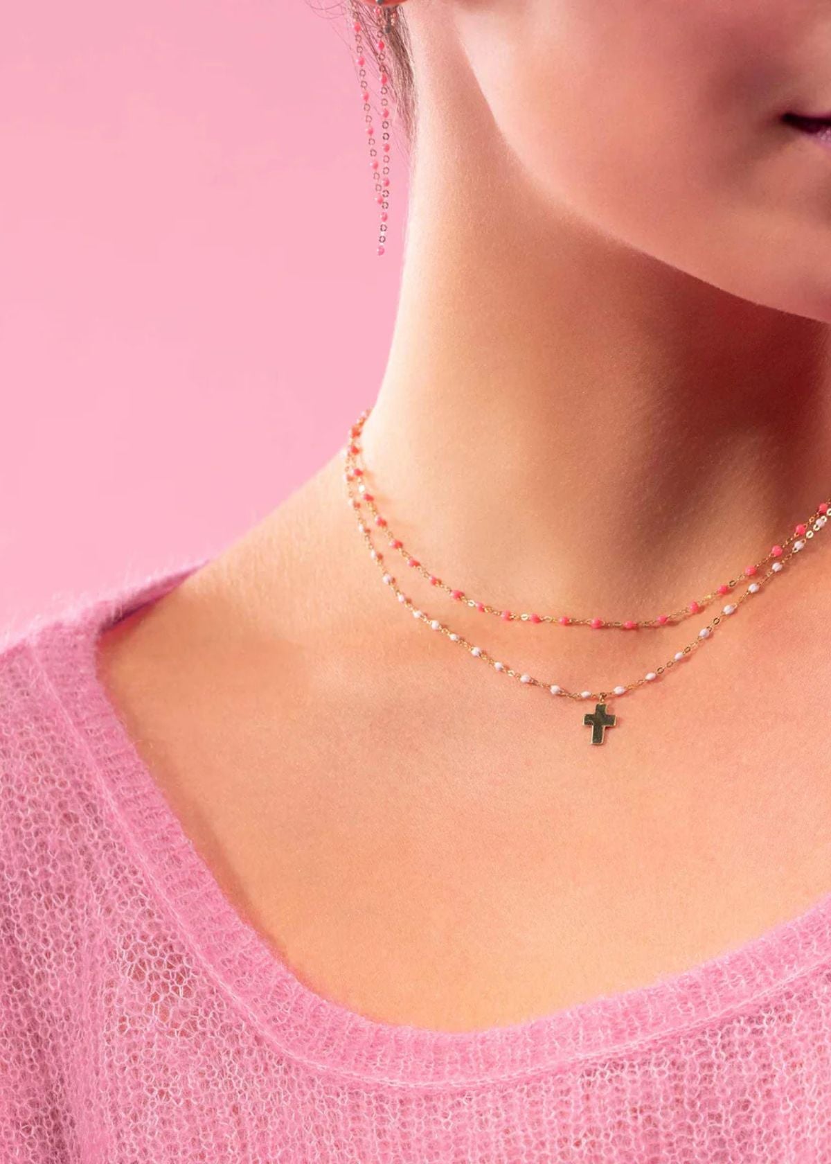 GIGI CLOZEAU Classic Gigi Neon Pink Necklace with Yellow Gold - 16.5"