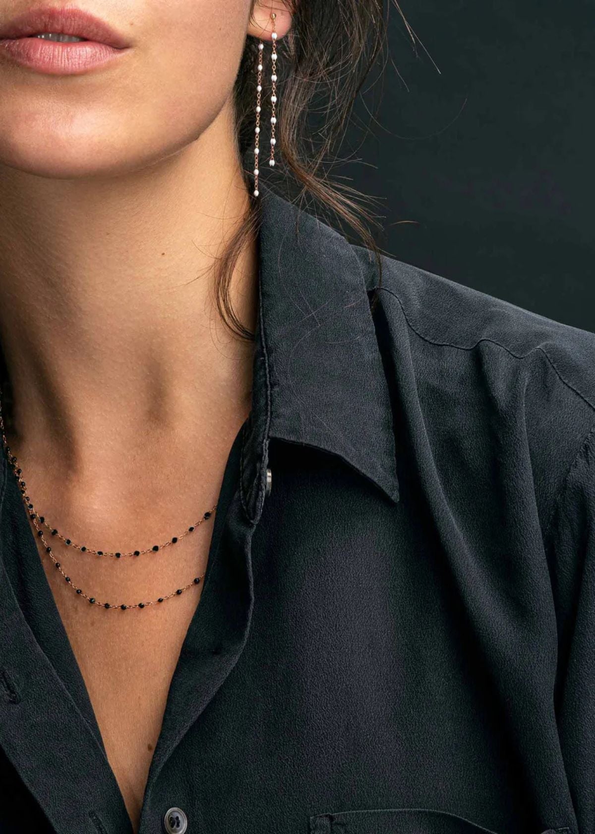 GIGI CLOZEAU Classic Gigi Black Necklace with Yellow Gold - 19.7"