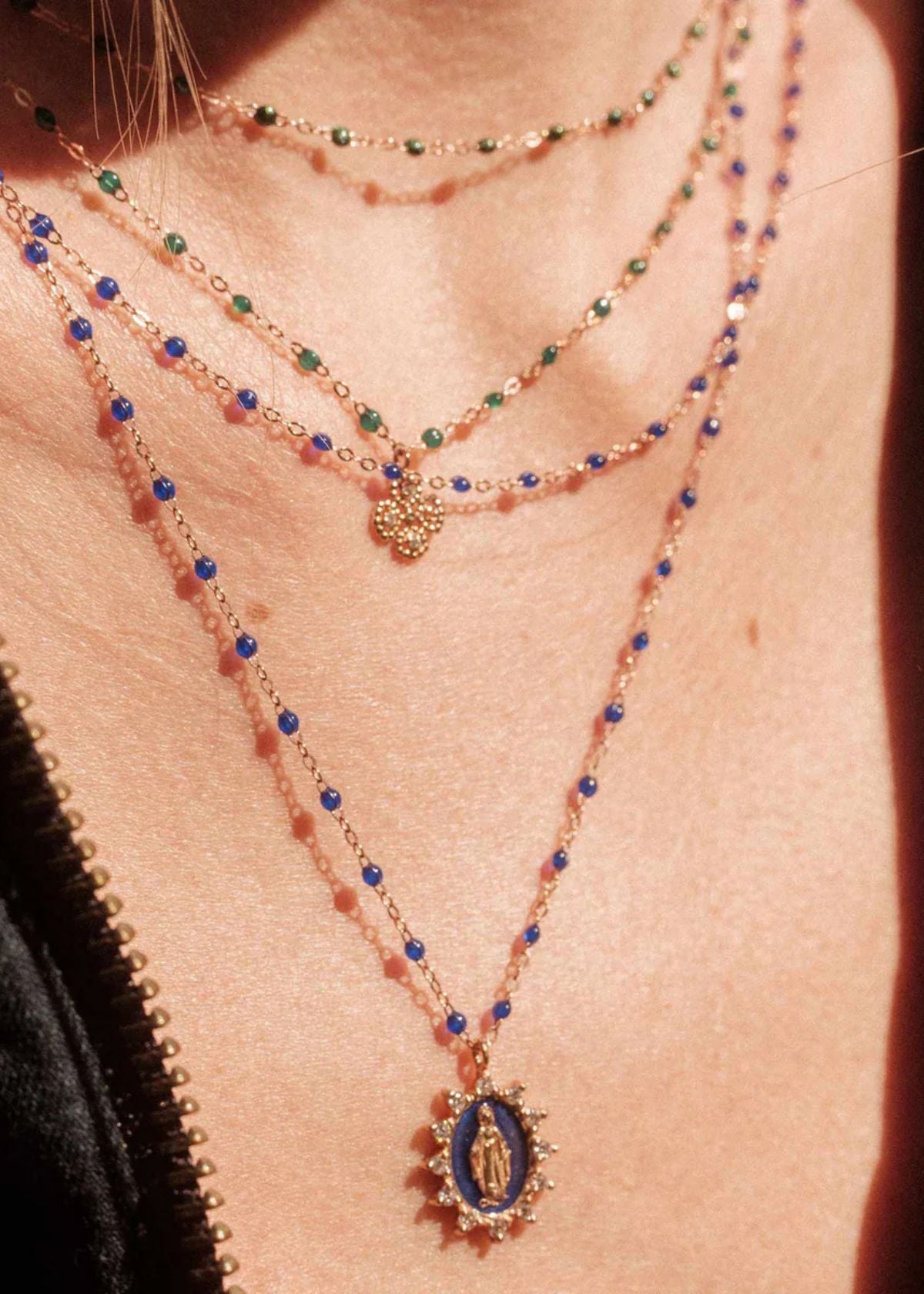 GIGI CLOZEAU Classic Gigi Lapis Necklace with Yellow Gold - 19.7"