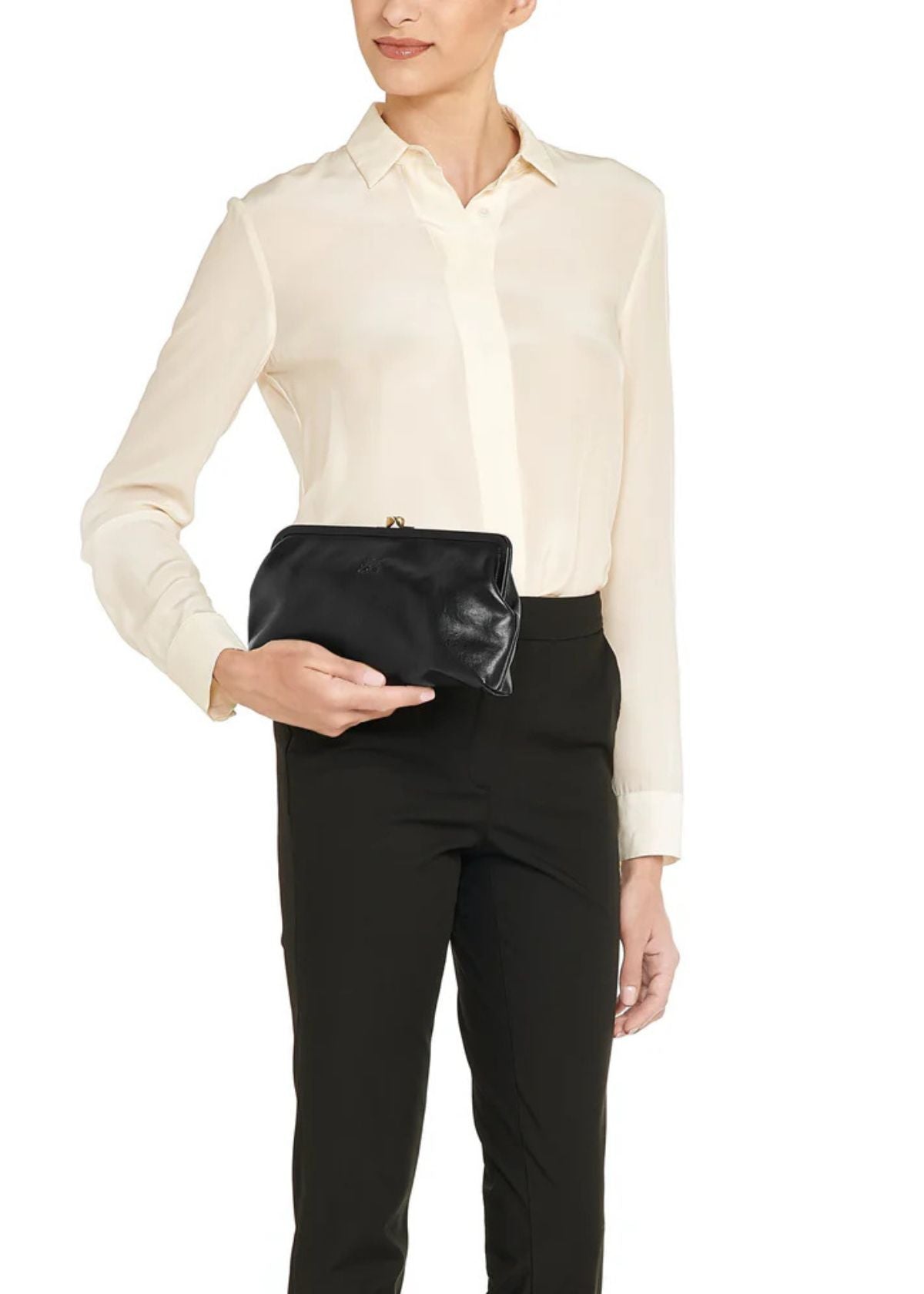 IL BISONTE Manuela Leather Clutch Handbag - Black