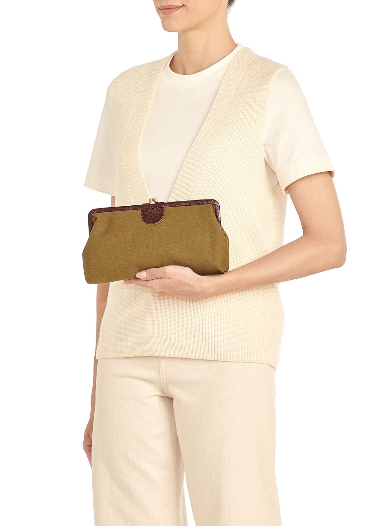 IL BISONTE Manuela Canvas and Leather Clutch Handbag - Green