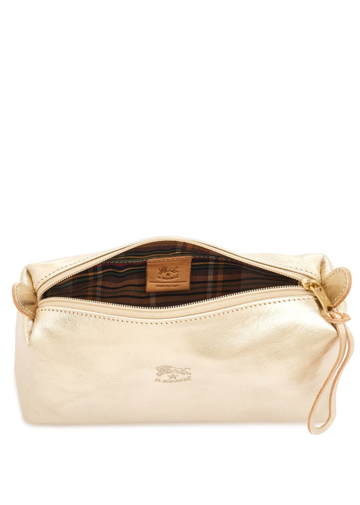 IL BISONTE Classic Leather Makeup Case - Metallic Platinum