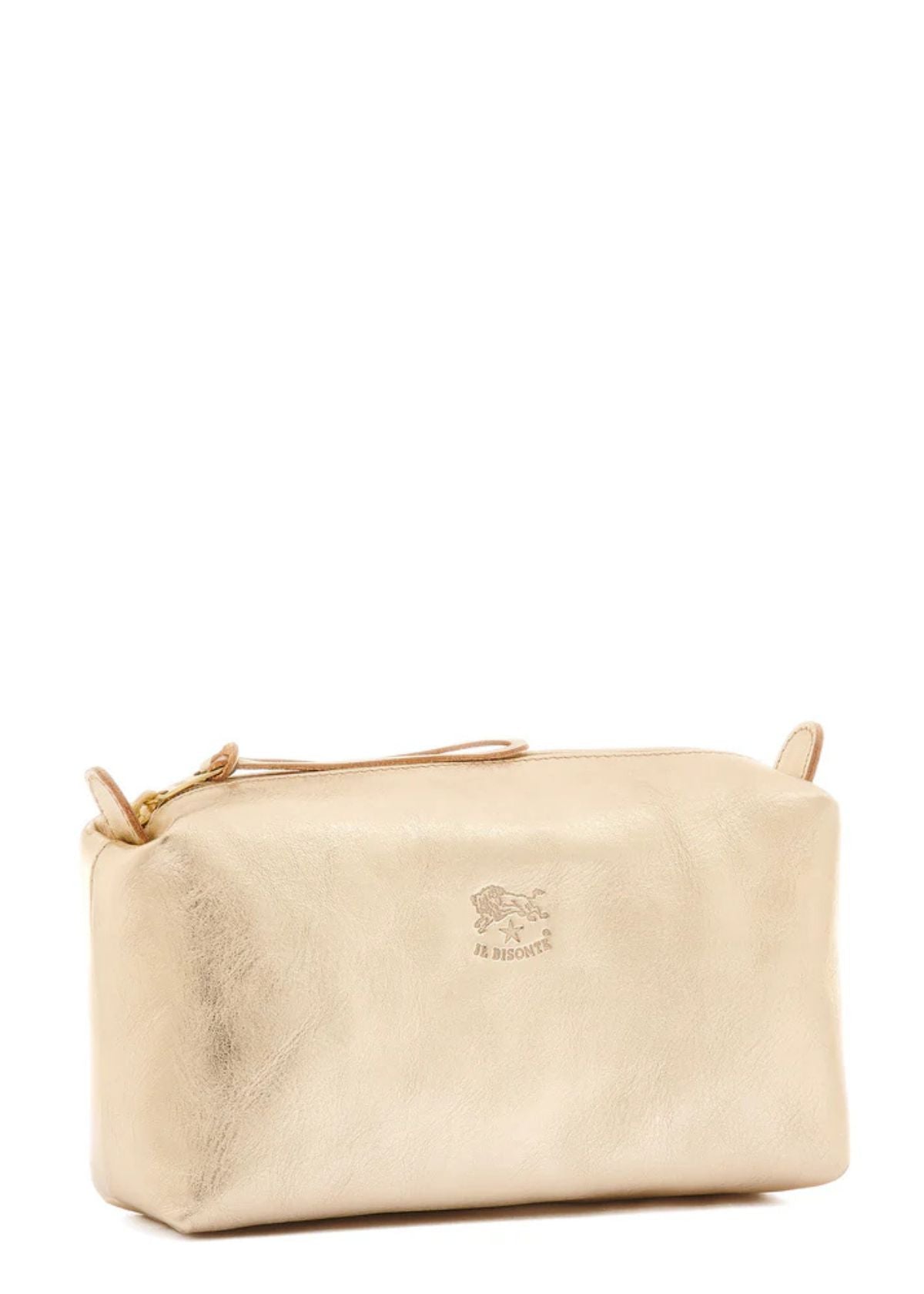 IL BISONTE Classic Leather Makeup Case - Metallic Platinum