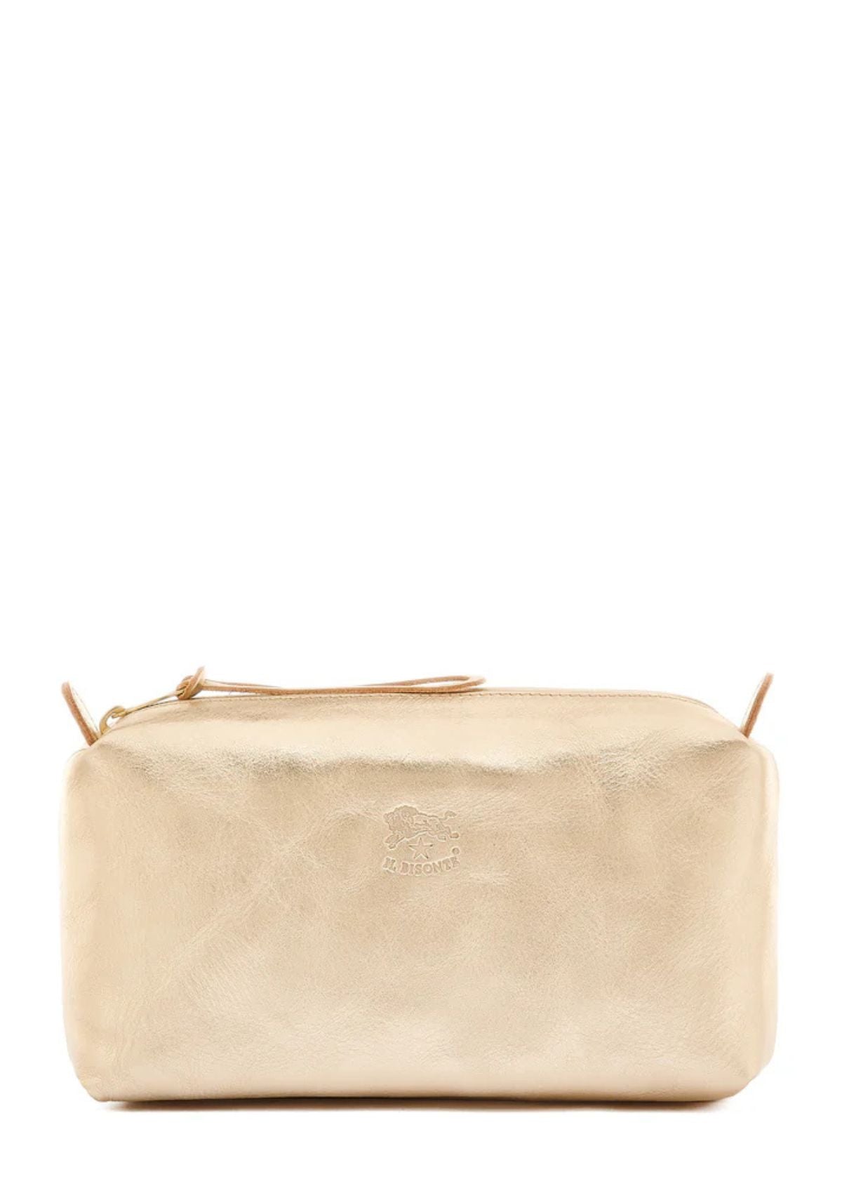 IL BISONTE Classic Leather Makeup Case - Metallic Platinum