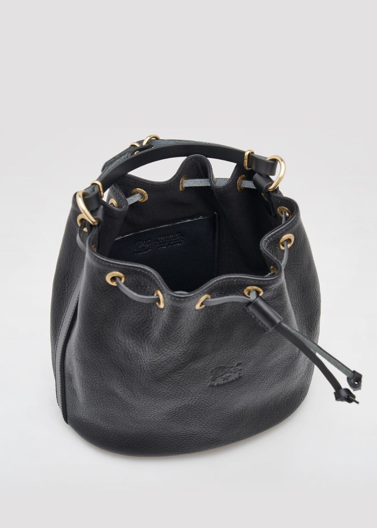 IL BISONTE Classic Leather Bucket Handbag - Black