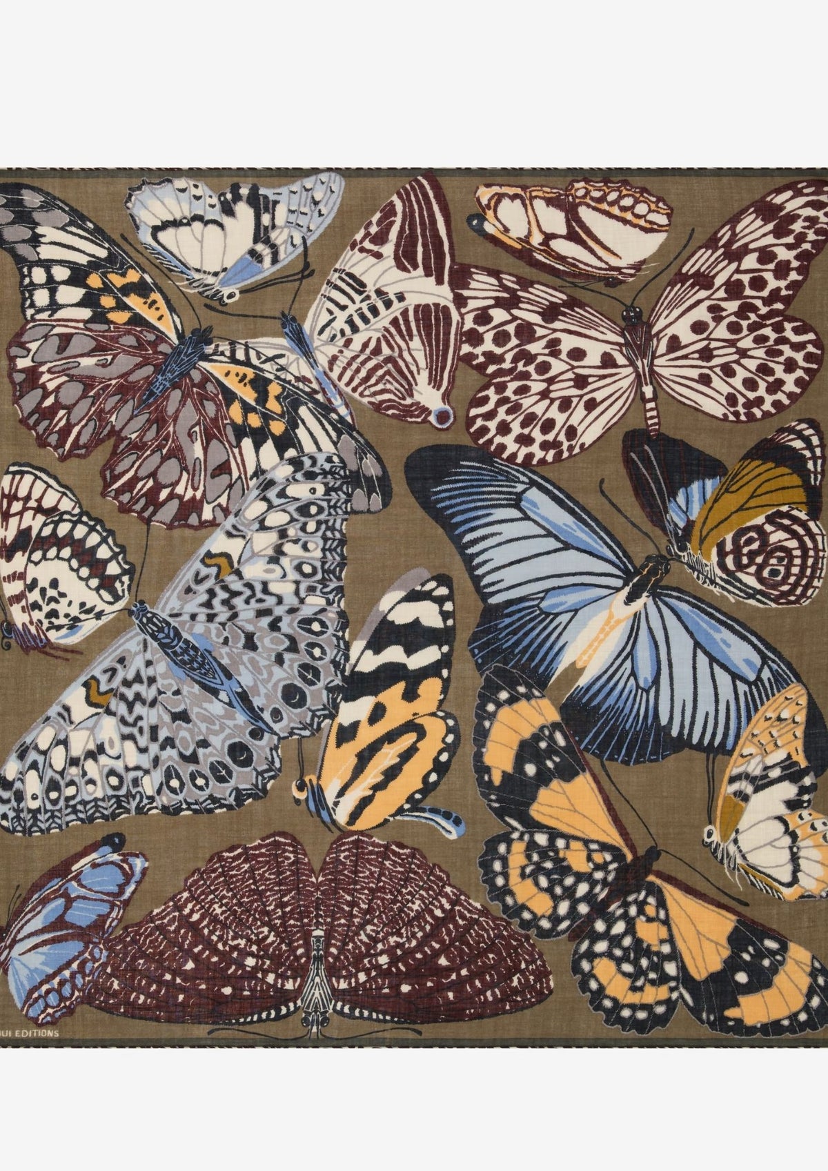 INOUI EDITIONS Butterflies Square 130 Scarf - Khaki