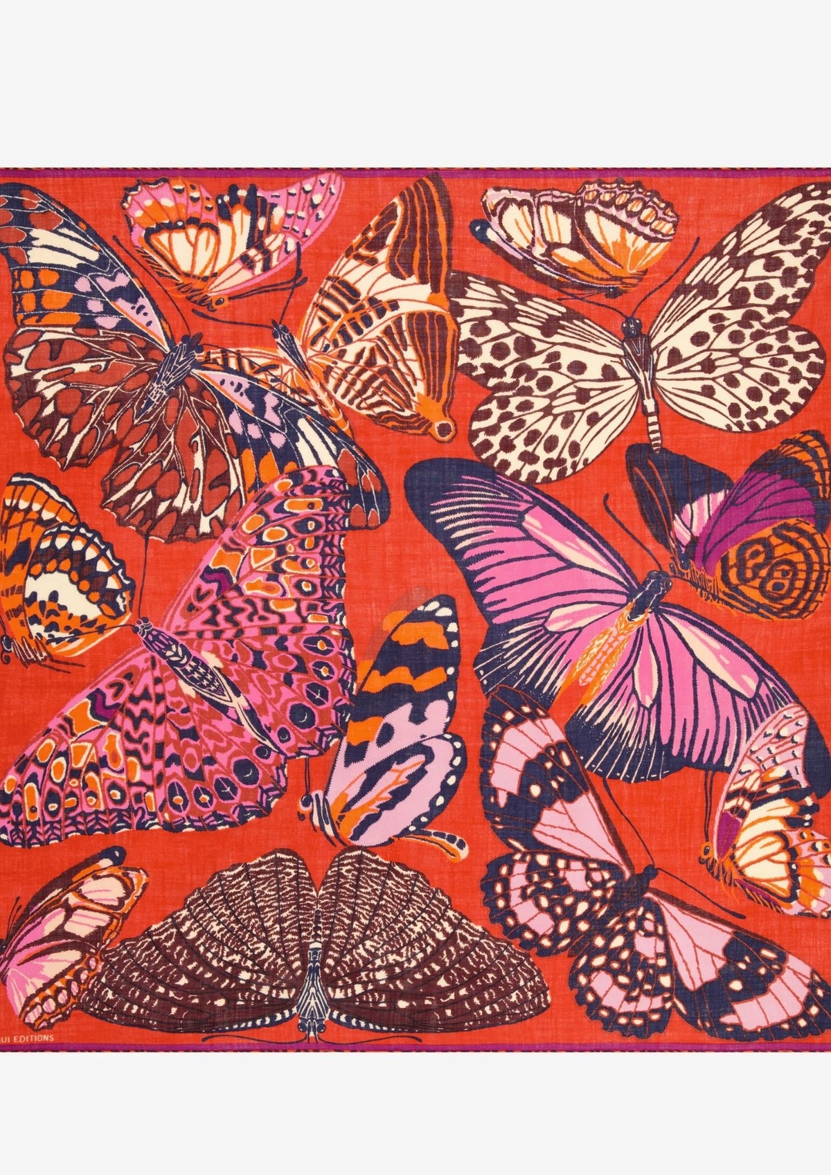 INOUI EDITIONS Butterflies Square 130 Scarf - Red