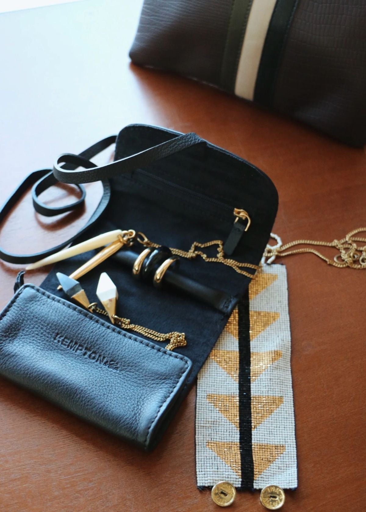 KEMPTON & CO. Black Leather Jewelry Roll