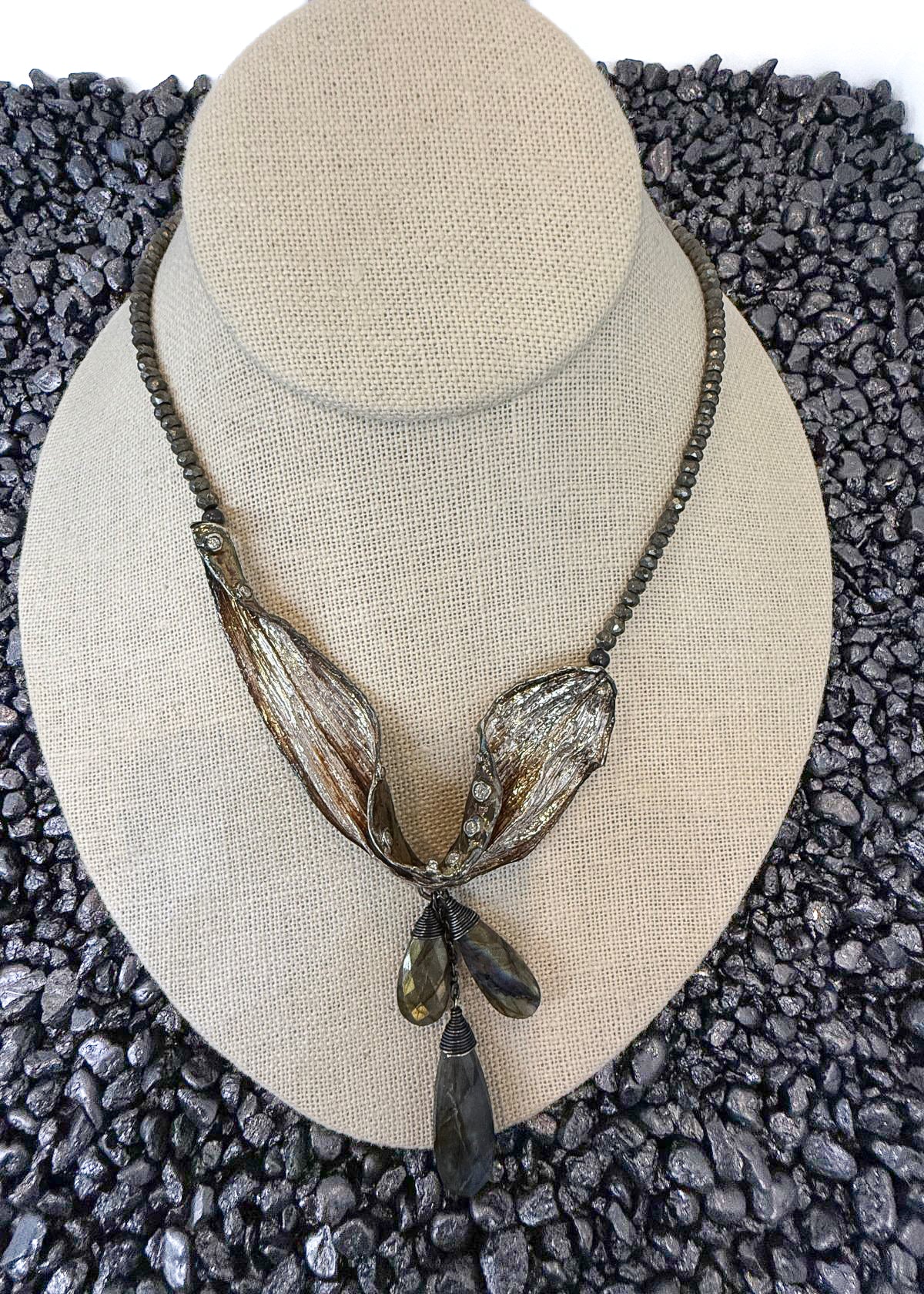 KRISTI HYDE Silver Orchid and Labradorite Pendant Necklace