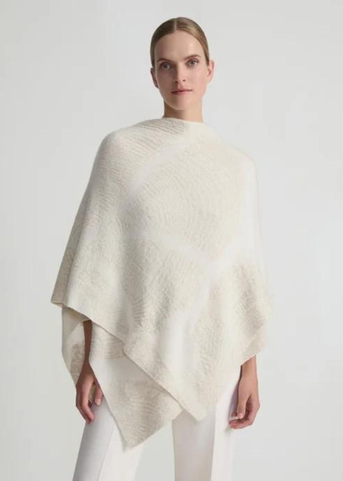 LAFAYETTE 148 Cashmere Wood Grain Intarsia Wrap Cloud Metallic