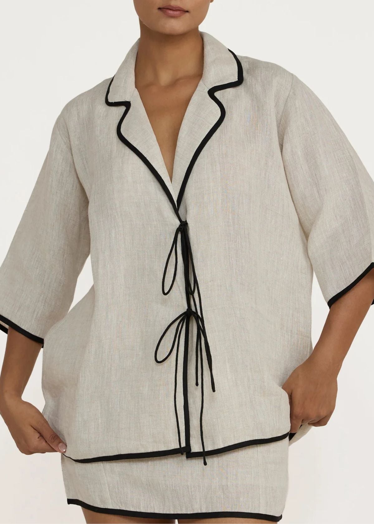 LAUDE THE LABEL Oversized Tie Front Top - Natural