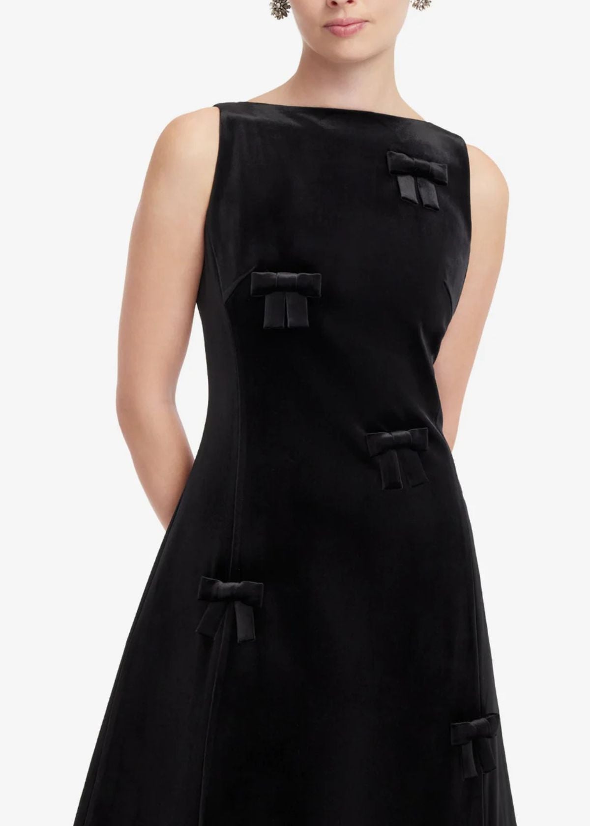 LEO LIN Cleo Velvet Bow Sleeveless Midi Dress - Ebony