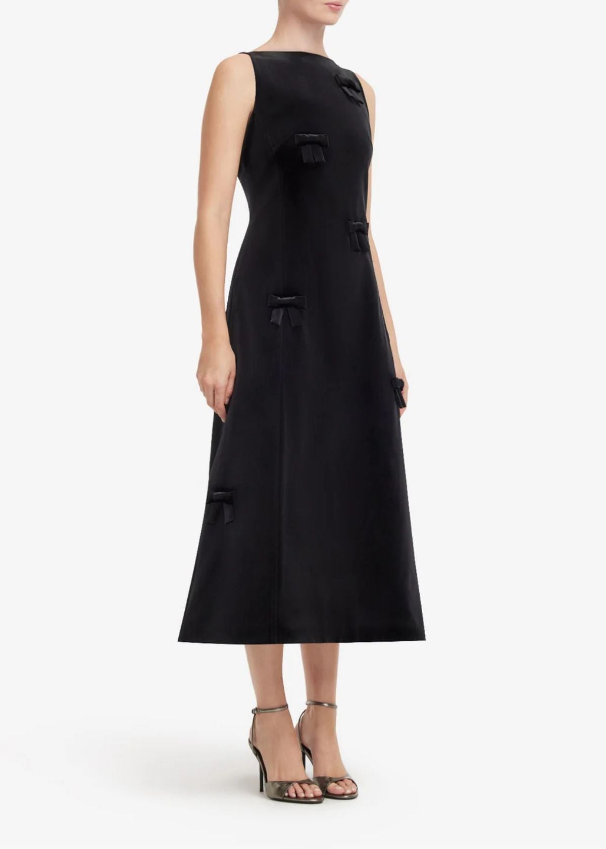 LEO LIN Cleo Velvet Bow Sleeveless Midi Dress - Ebony