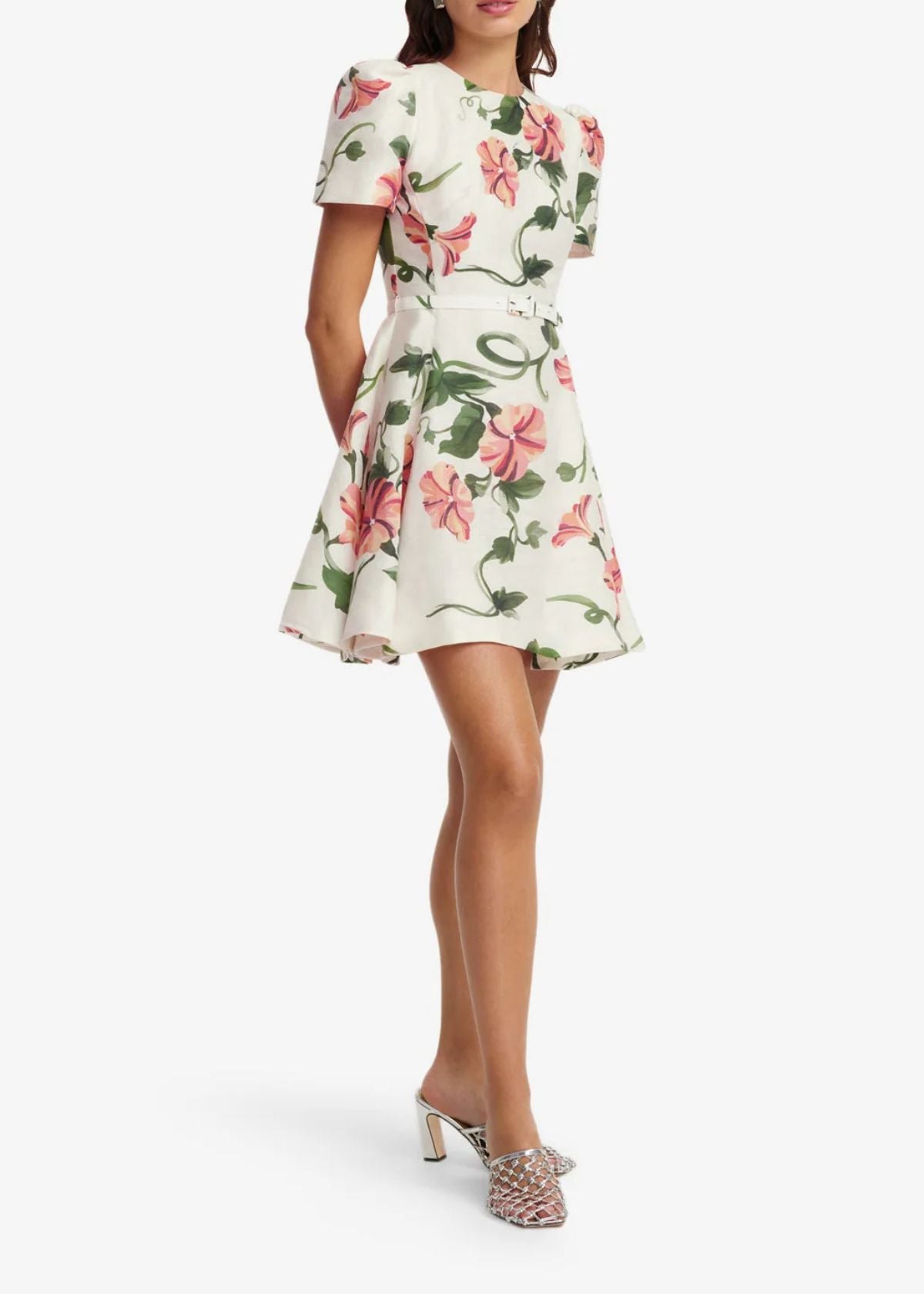 LEO LIN Elyse Short Sleeve Mini Dress - Vine Print in Snow