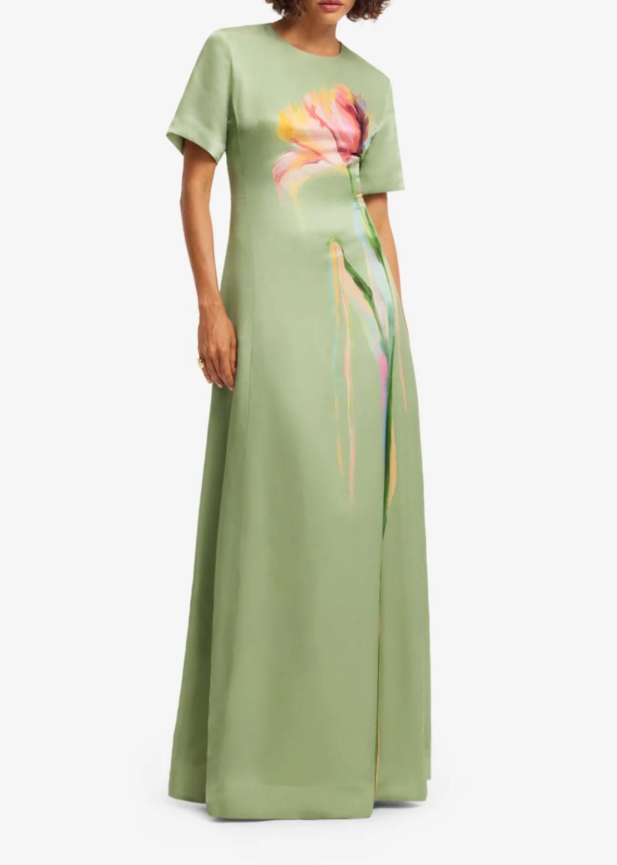 LEO LIN Alice Short Sleeve Maxi Dress - Tulip Print in Green