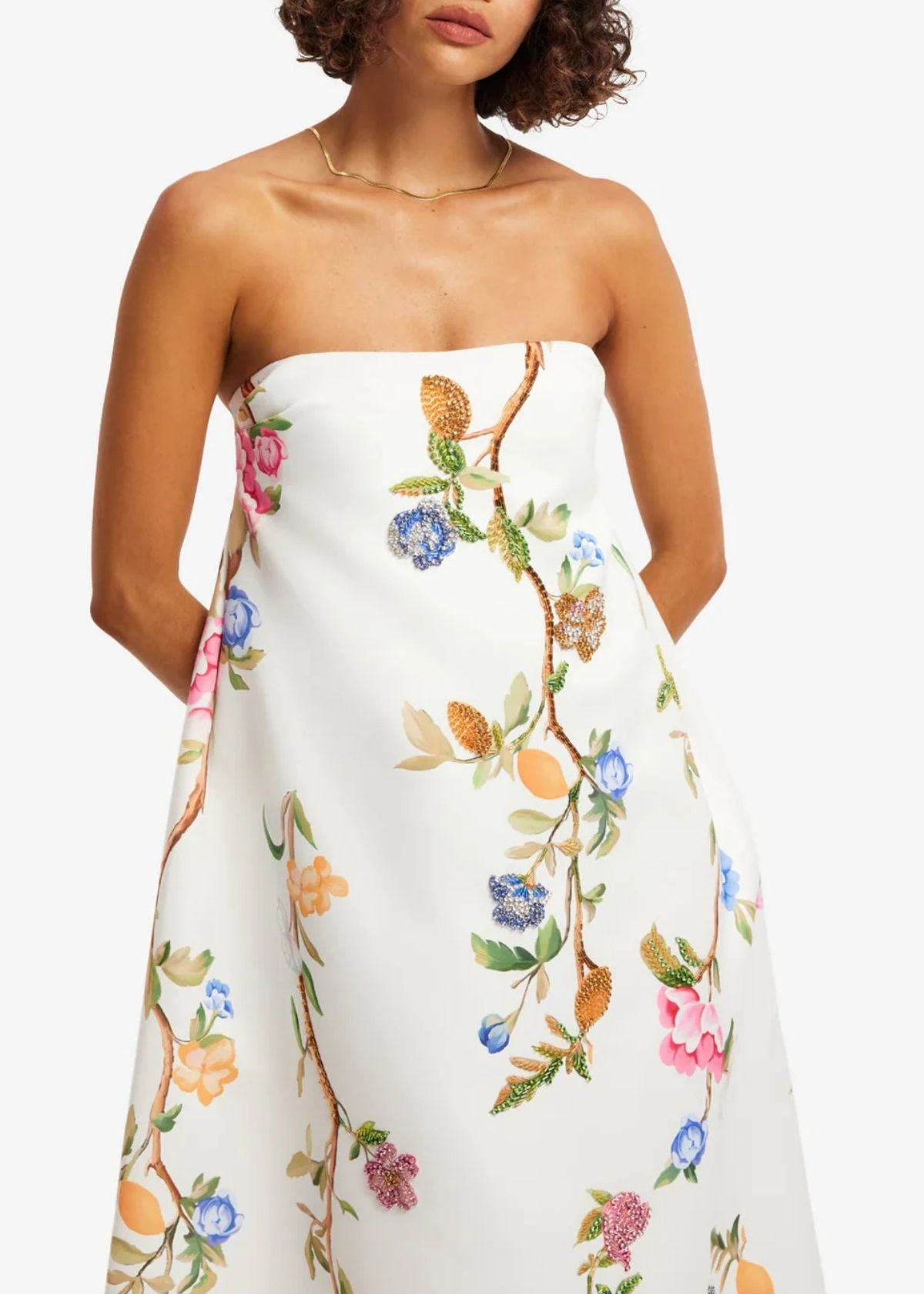 LEO LIN Phoebe Embellished Gown - Lemon Vine Print in Snow