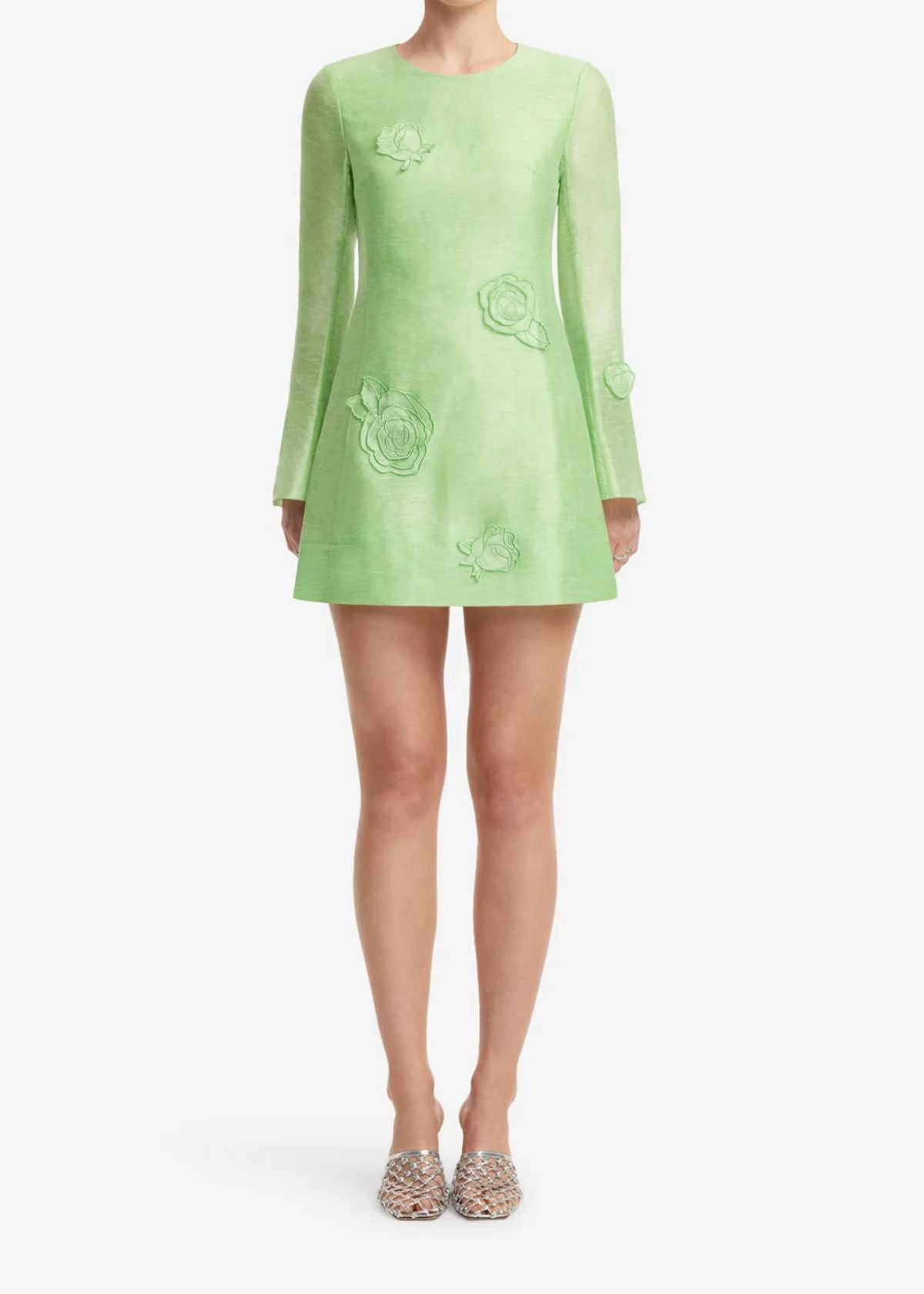 LEO LIN Suzanne Applique Long Sleeve Mini Dress - Juniper Green