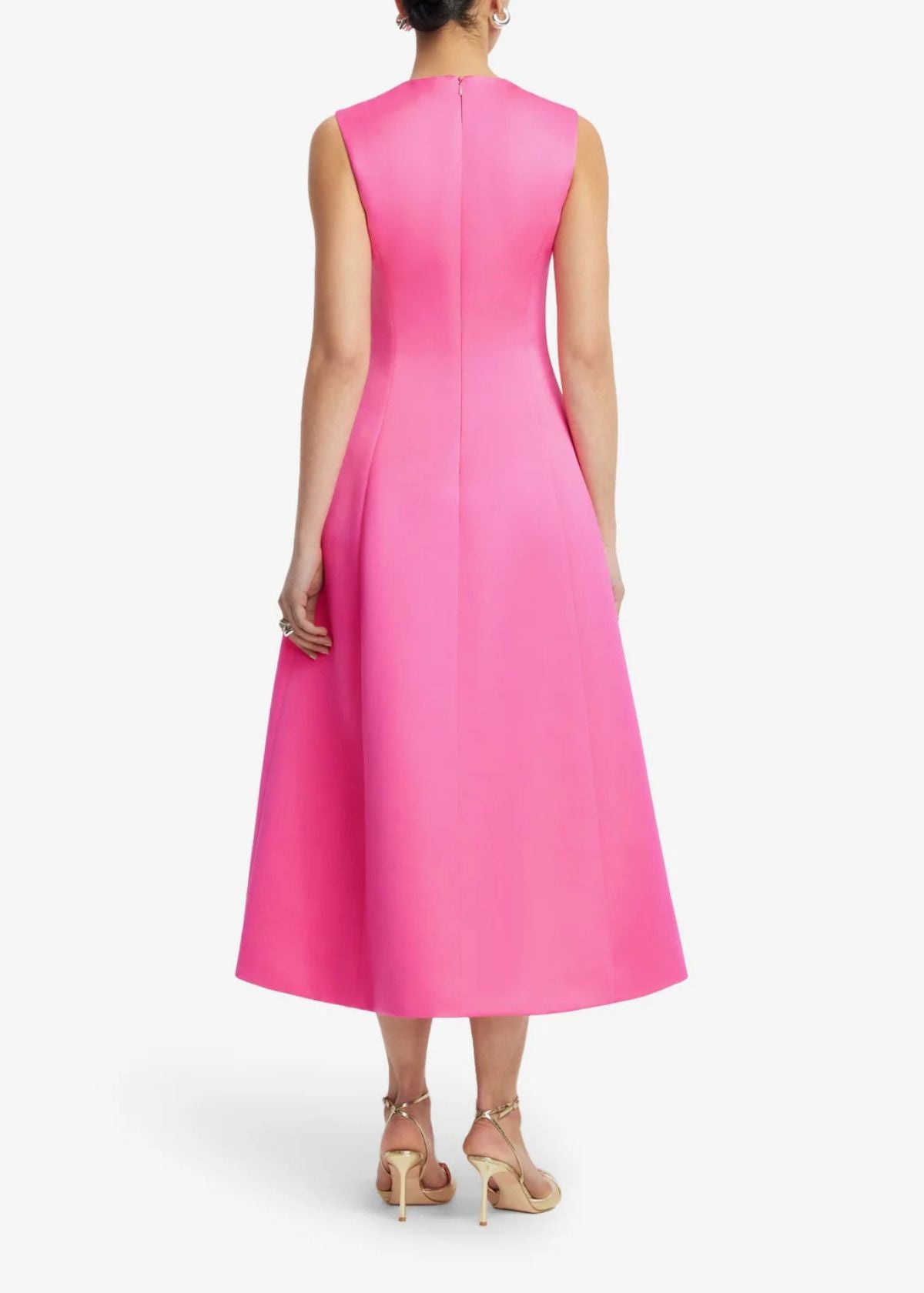 LEO LIN Cleo Appliqué Sleeveless Midi Dress - Peony Print in Fuchsia