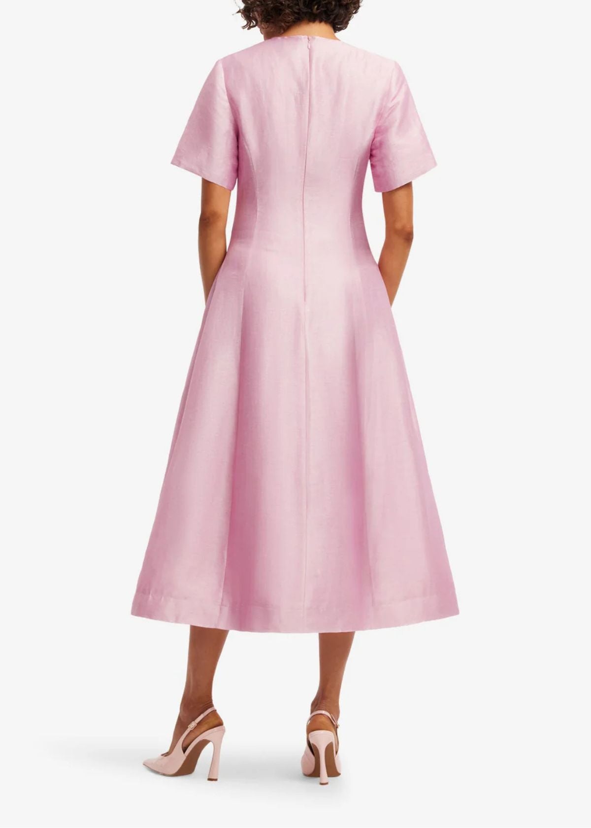 LEO LIN Caroline Short Sleeve Midi Dress - Bouquet Print in Pink