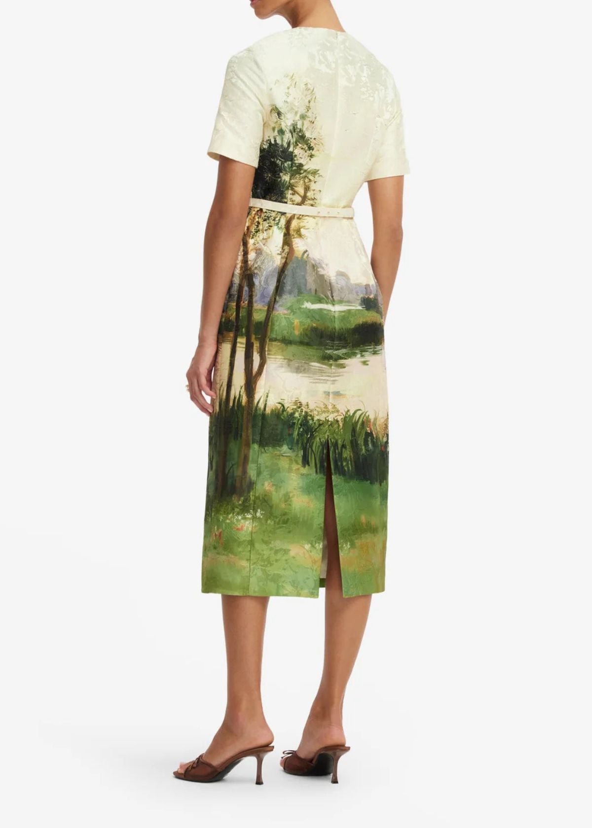 LEO LIN Elizabeth Jacquard Short Sleeve Midi Dress - Serene Print