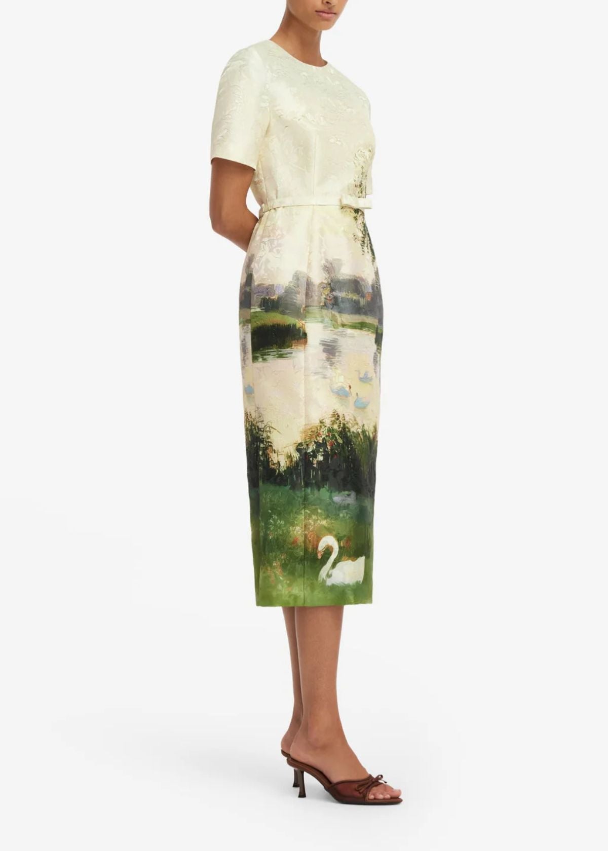 LEO LIN Elizabeth Jacquard Short Sleeve Midi Dress - Serene Print