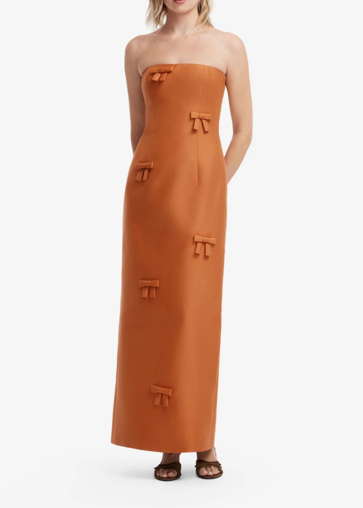 LEO LIN Rayna Bow Bustier Maxi Dress - Ochre