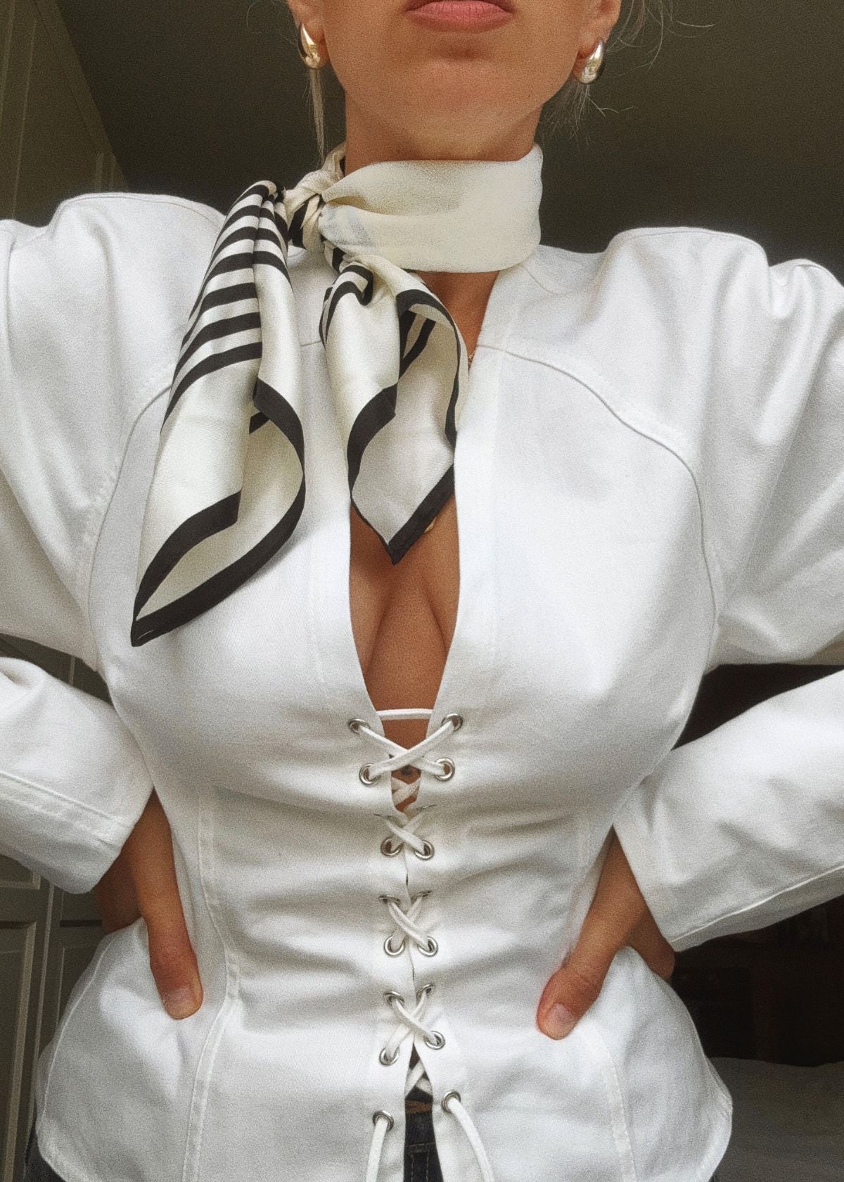 LESCARF No. 1 Silk Scarf - Cream and Black