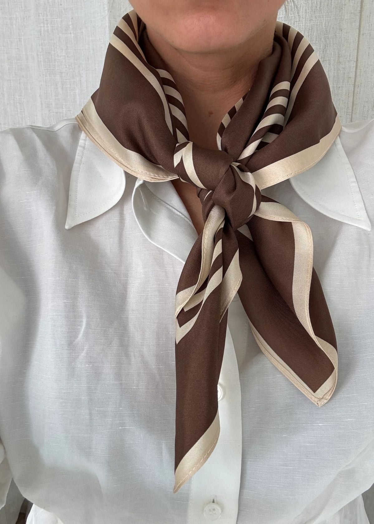 LESCARF Striped Silk Scarf - Mocha Mousse & Cream