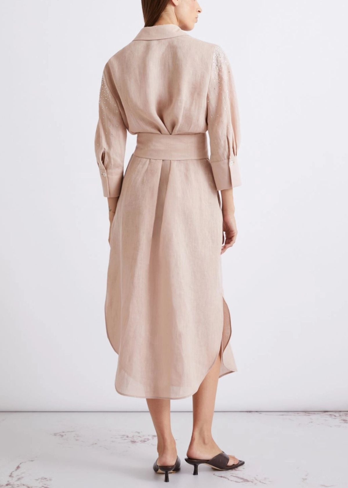 MARELLA Rhinestone Linen Shirt Dress - Powder