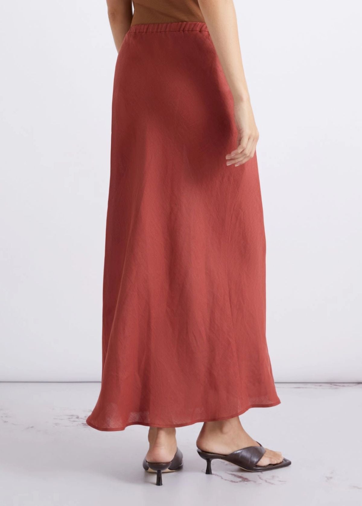 MARELLA Flared Linen Skirt - Brick Red