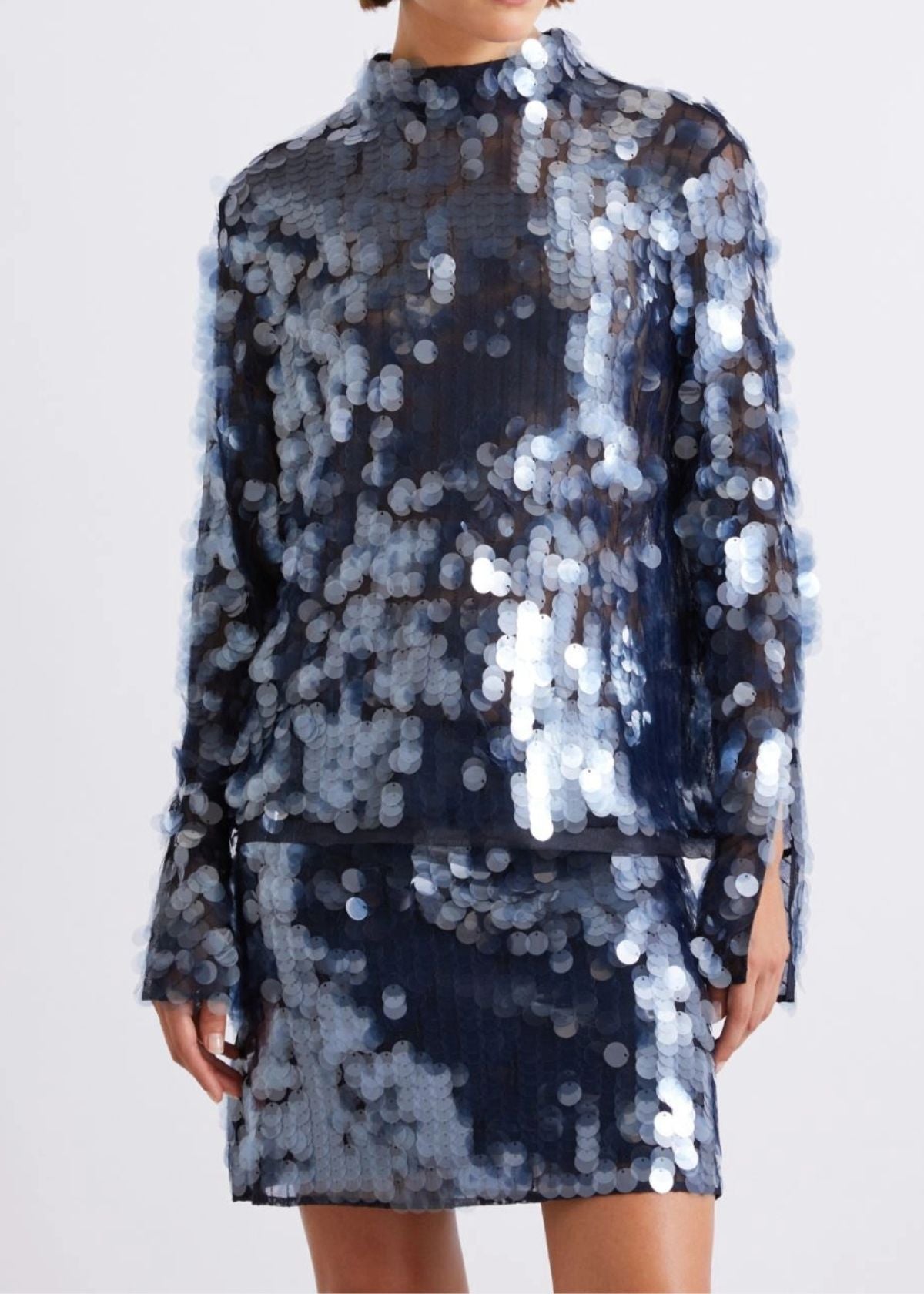 MARELLA Sequin Long Sleeve Top - Navy