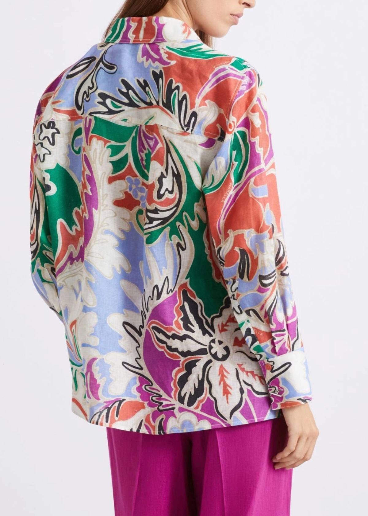 MARELLA Floral Print Linen Top - Orange Multi