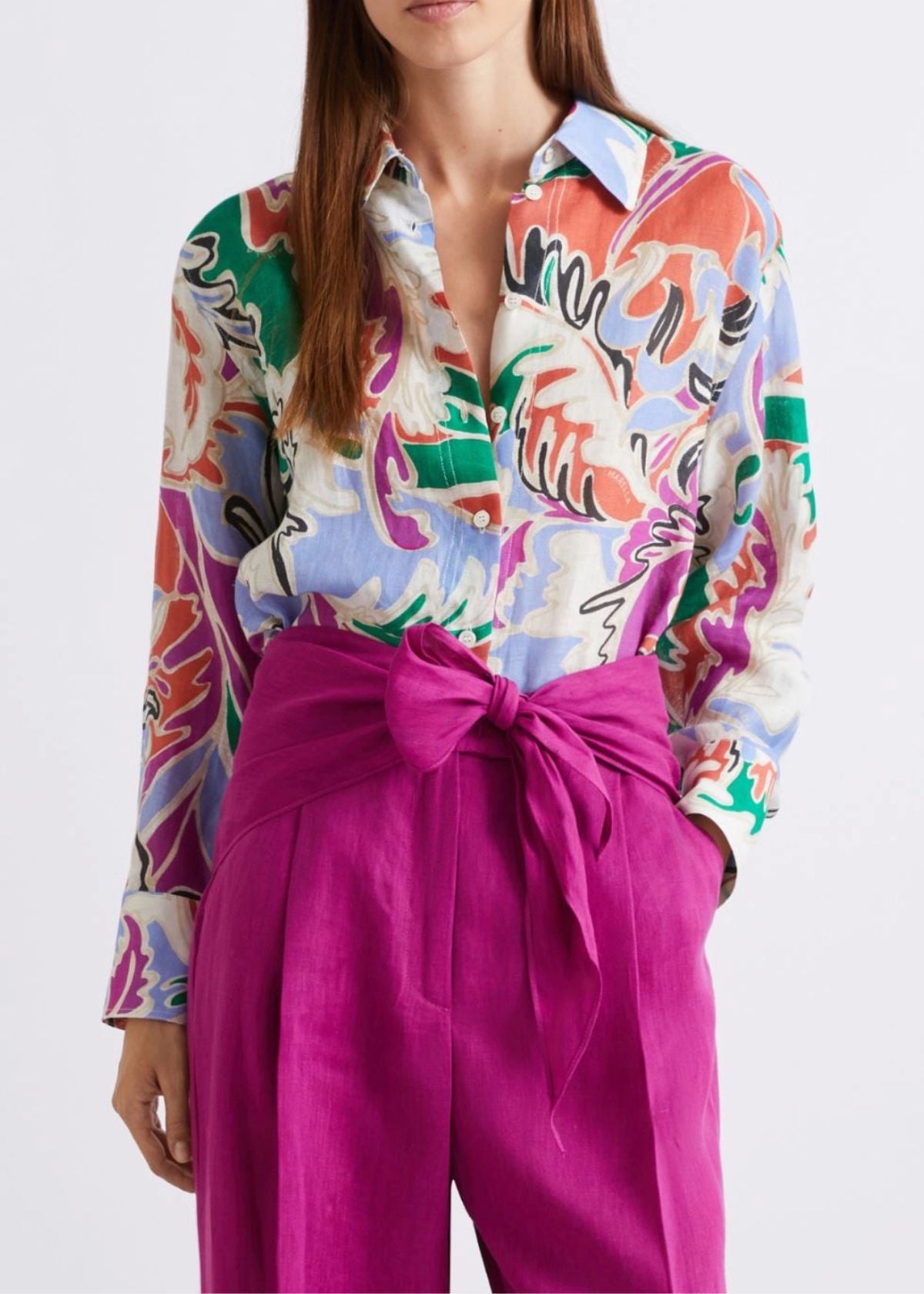 MARELLA Floral Print Linen Top - Orange Multi