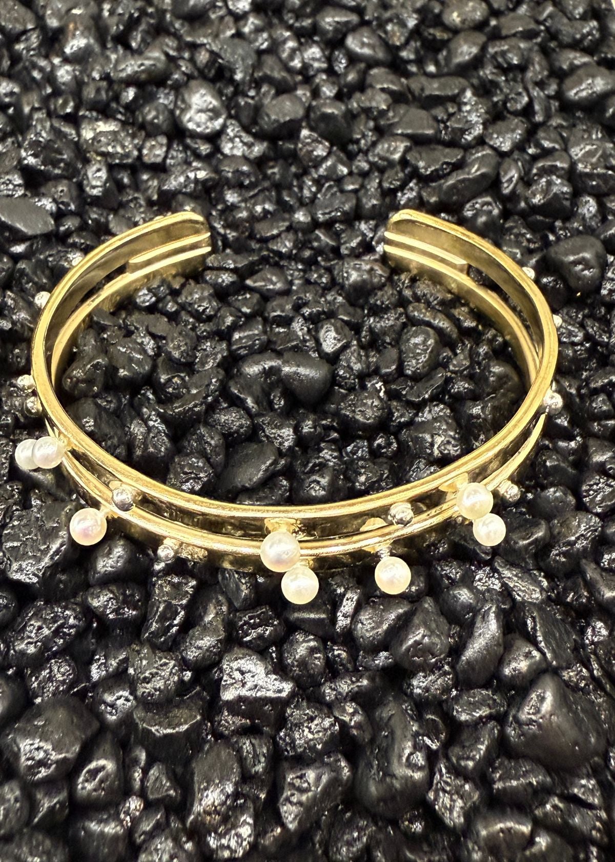 MARGARET ELLIS Lil Ball and Pearl Cuff Bracelet - Bronze