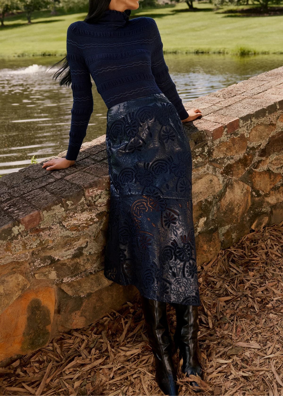 MARIE OLIVER Casey Midi Skirt - Naval
