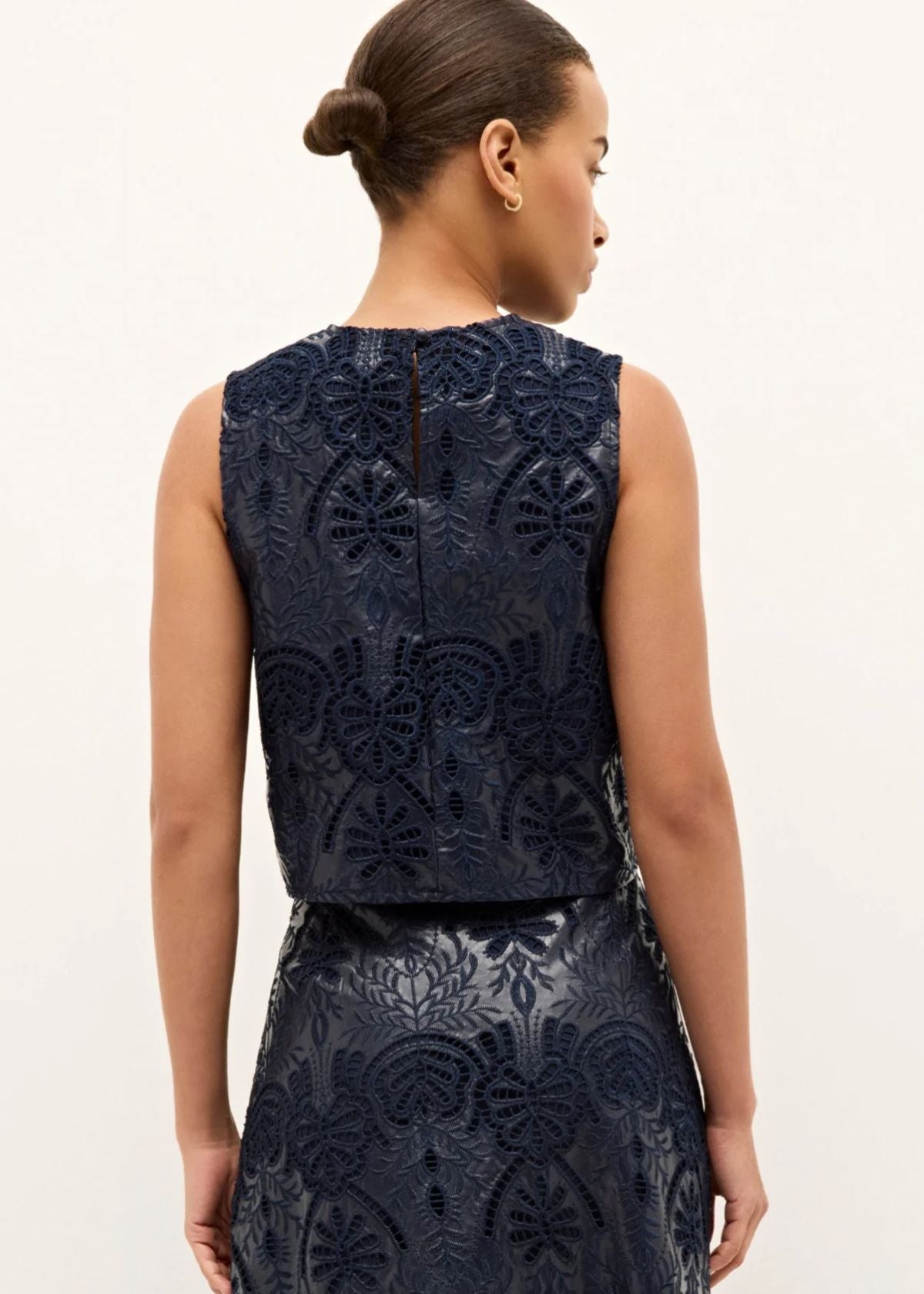 MARIE OLIVER Davis Vegan Leather Shell Top - Naval