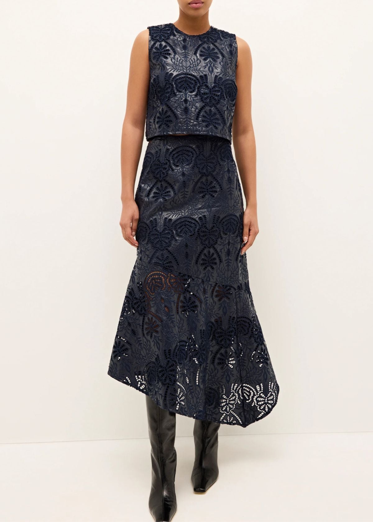 MARIE OLIVER Davis Vegan Leather Shell Top - Naval