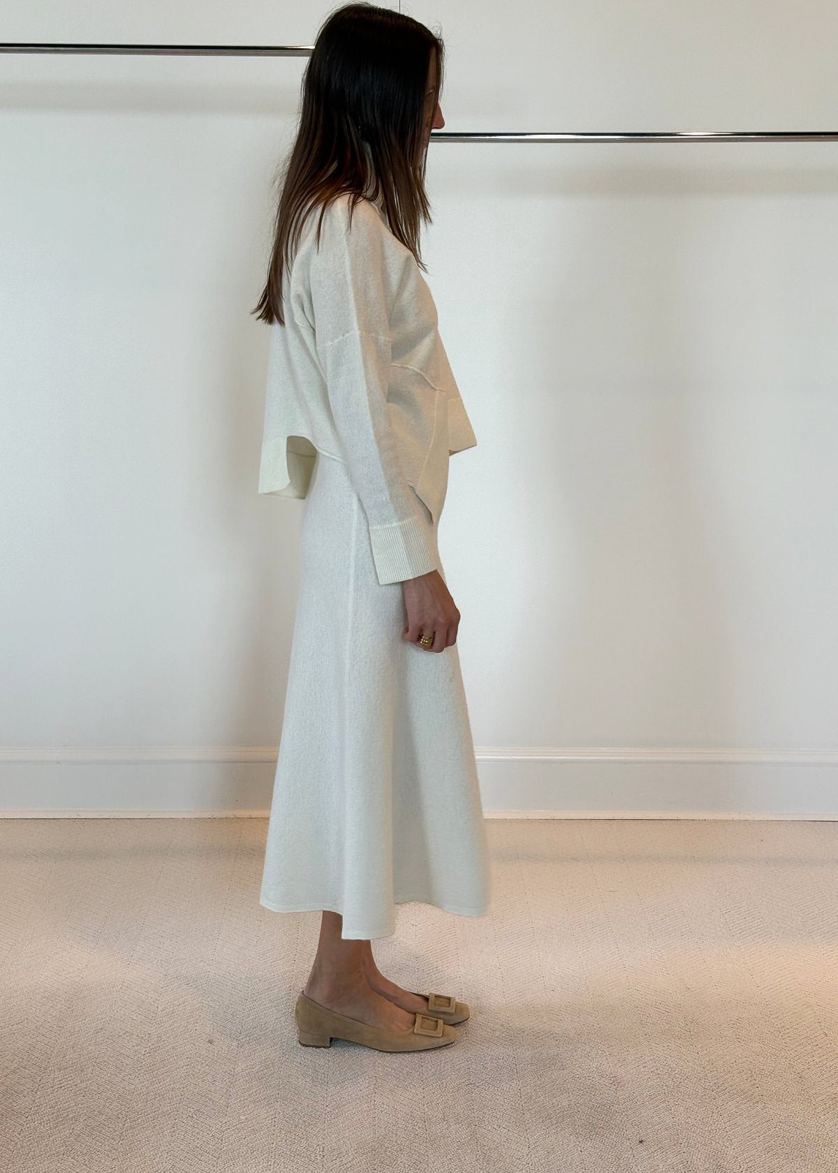 asymmetical hem off white wool long sleeve turtleneck sweater